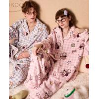 Gukoo/果壳情侣睡衣冬季毛绒保暖新款轰轰小狗满印女家居服套装D