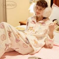 Gukoo/果壳睡衣女冬季满印新款毛绒保暖女士家居服套装D