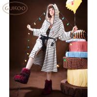 Gukoo/果壳睡袍冬季毛绒保暖新款轰轰小狗条纹女士家居服是睡袍D