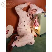 Gukoo/果壳睡衣女冬季半边绒保暖新款mikko联名女士家居服套装D