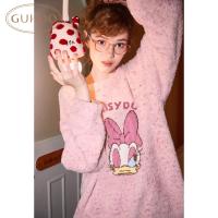 Gukoo/果壳迪士尼联名半边绒睡衣女秋冬保暖可爱卡通家居服套装D
