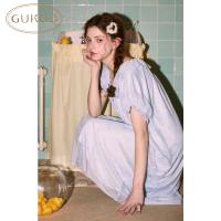 Gukoo/果壳女士夏季睡裙网纱亲肤显瘦甜美泡泡袖短袖中长款可外穿
