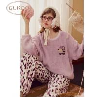 Gukoo/果壳睡衣女秋冬款轰轰小狗系列珊瑚绒保暖家居服套装