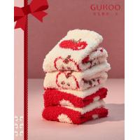 【红运系列】袜子秋冬季女士厚款半边绒红色苹果本命年高弹睡眠袜