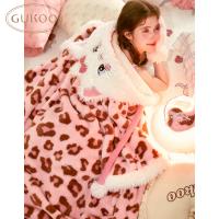 Gukoo果壳秋冬睡衣连帽斗篷中长款玛丽猫甜美豹纹家居服睡袍