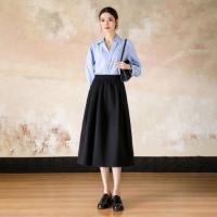 德玛纳【100棉】春季韩风松紧腰纽扣装饰口袋A字小个子女式半身裙G541121336409