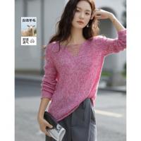 德玛纳【含绒感绵羊毛】秋季设计感V字圆领线衫花纱小个子针织衫女上衣G540320340402