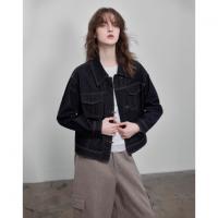 德玛纳【云感棉混纺】春季复古风翻领假口袋明线宽松小个子女式牛仔外套G541121726603