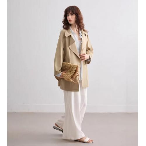 德玛纳【抑菌冰藻泥】春季质感雅丹翻驳领两粒扣宽松小个子女式风衣外套G541120466702