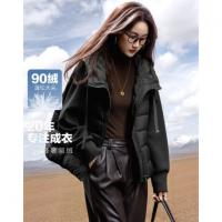 德玛纳【住进阳光房】冬季轻量感连帽90鸭绒拼接针织空气层女式羽绒服G539421122216