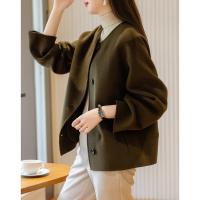 德玛纳【暖奢品质】冬季优雅圆领直筒长袖绵羊毛双面呢外套女短款G538420822201