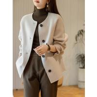 德玛纳【暖奢品质】冬季优雅圆领直筒长袖绵羊毛双面呢外套女短款G538420822201