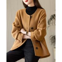 德玛纳【暖奢品质】冬季优雅圆领直筒长袖绵羊毛双面呢外套女短款G538420822201