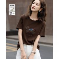德玛纳【小马刺绣】秋季云氧棉系列圆领直筒短袖宽松显瘦t恤女高级感G541320127201
