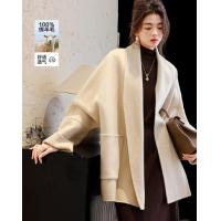 德玛纳【含羊驼毛绵羊毛】冬季智性围巾式开襟蝙蝠袖双面呢大衣女外套G540420850101838
